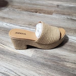 Soda Bertha Natural Woven Chunky Slip-On Heeled Sandal